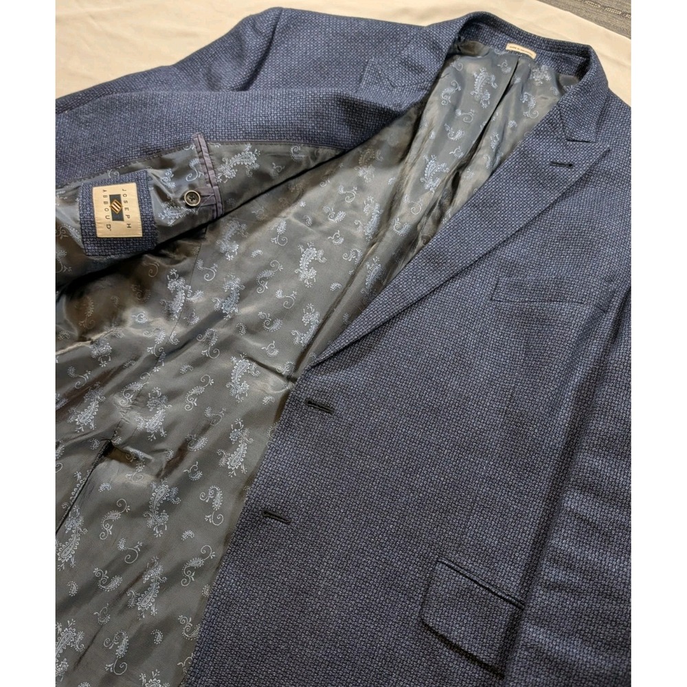 Joseph Abboud Heritage Blazer 50R Blue Linen Wool Blend Elbow Patches Comero